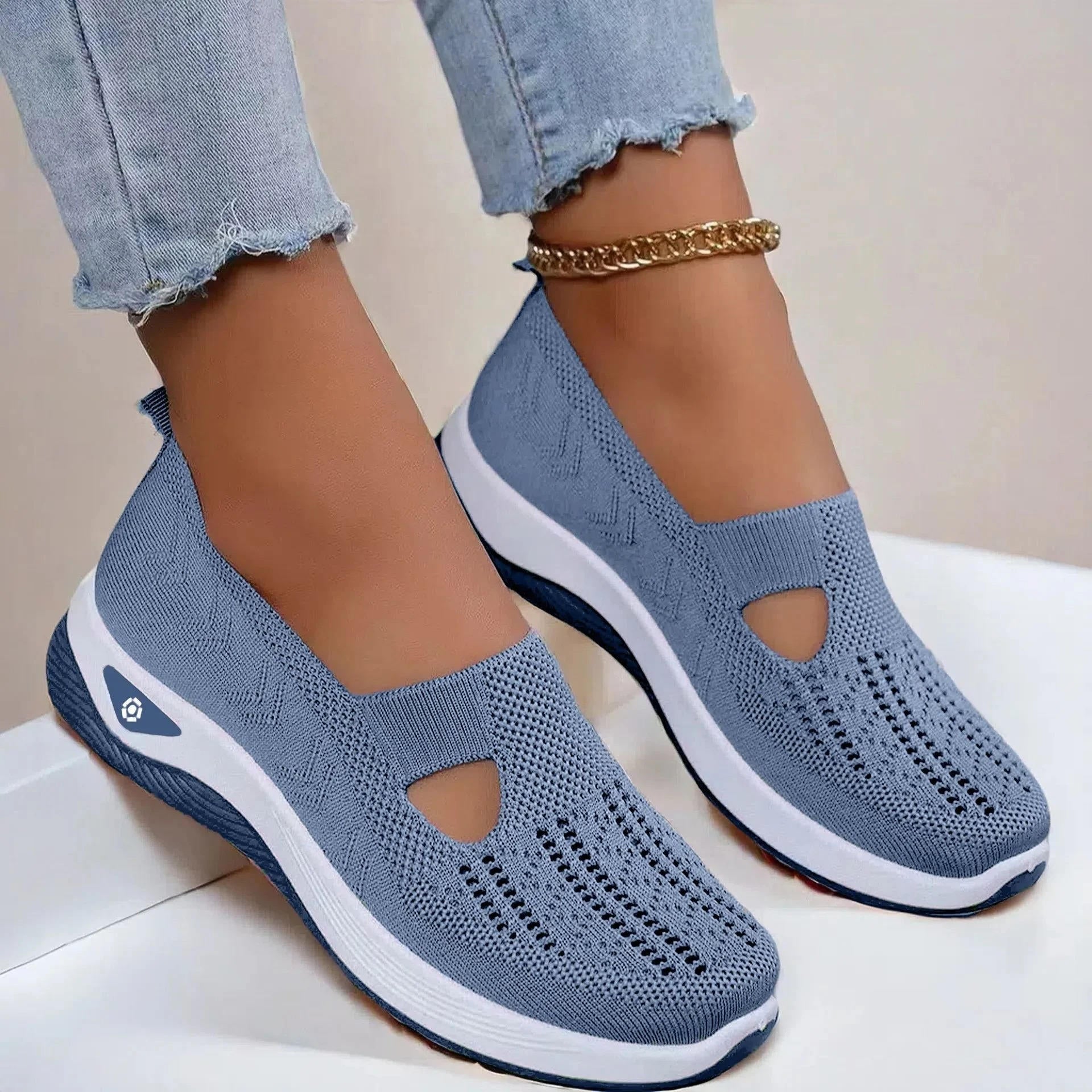 Andningsbara stickade slip-on-träningsskor för kvinnor