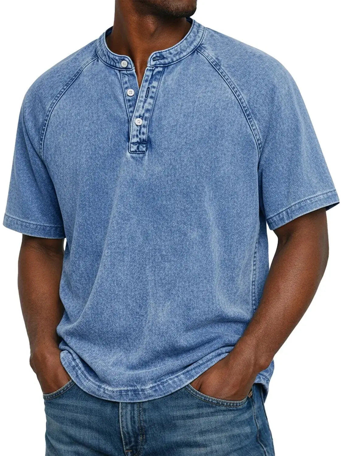 Men’s Vintage Henley T-Shirt with Relaxed Fit and Button Neckline