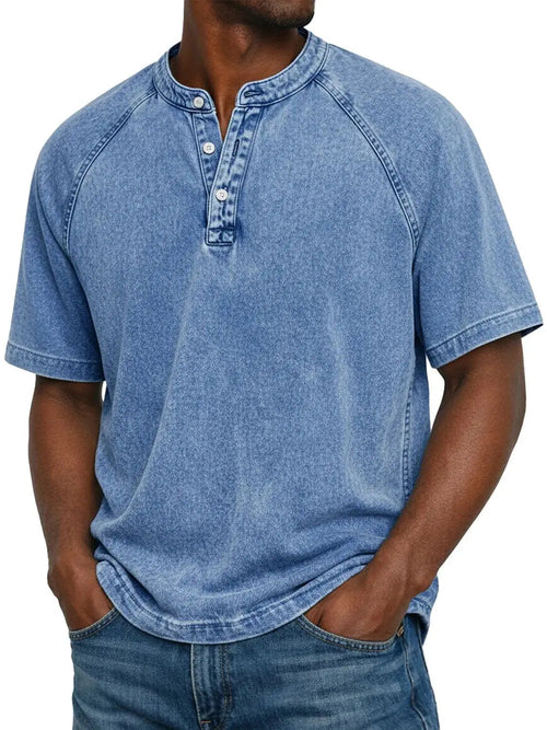 T-shirt Henley vintage pour homme avec coupe décontractée et encolure à boutons  
