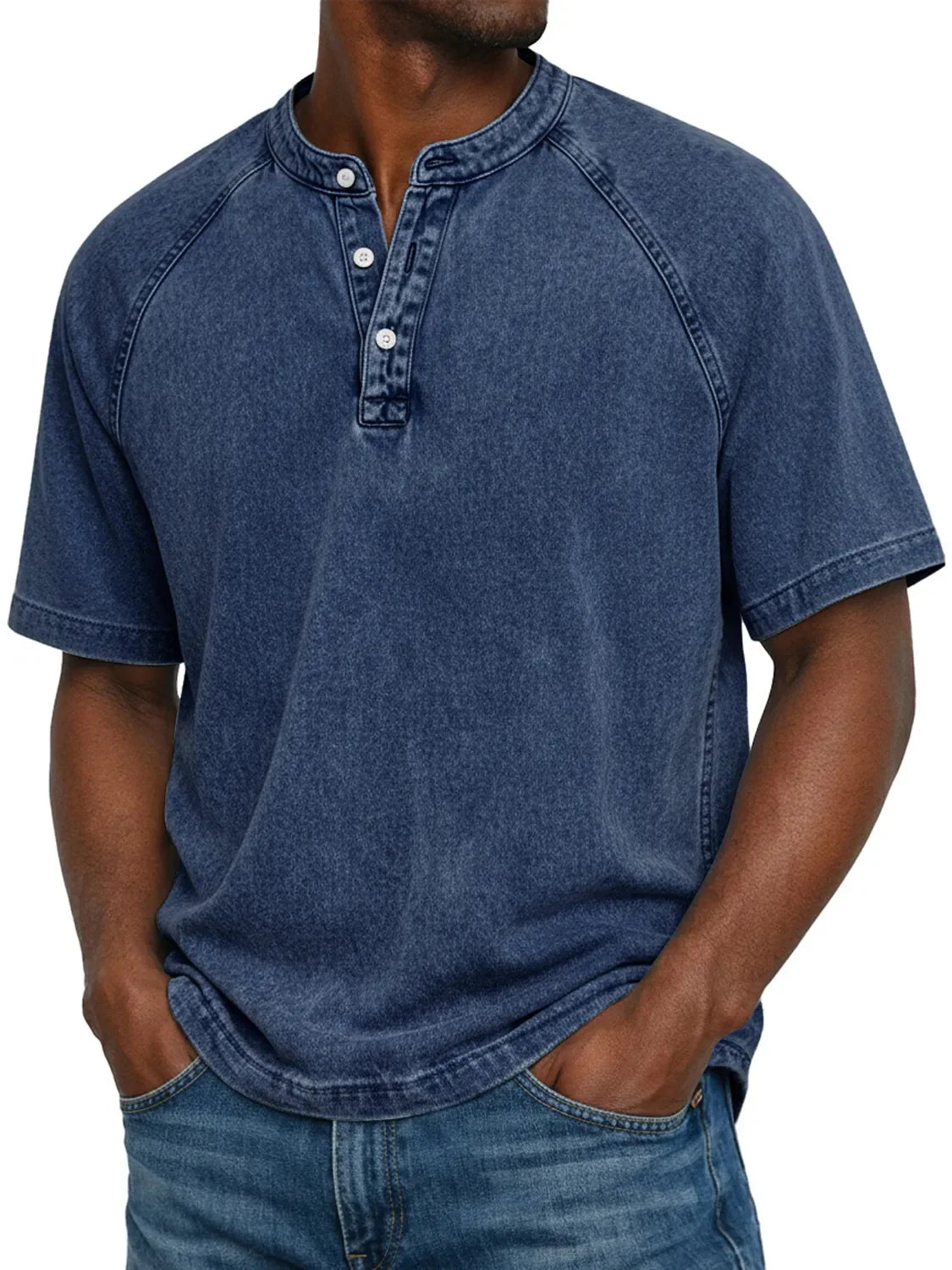 Men’s Vintage Henley T-Shirt with Relaxed Fit and Button Neckline