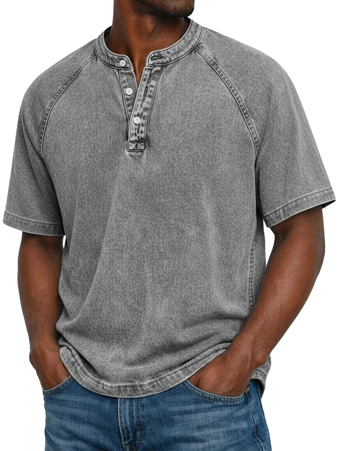 Men’s Vintage Henley T-Shirt with Relaxed Fit and Button Neckline