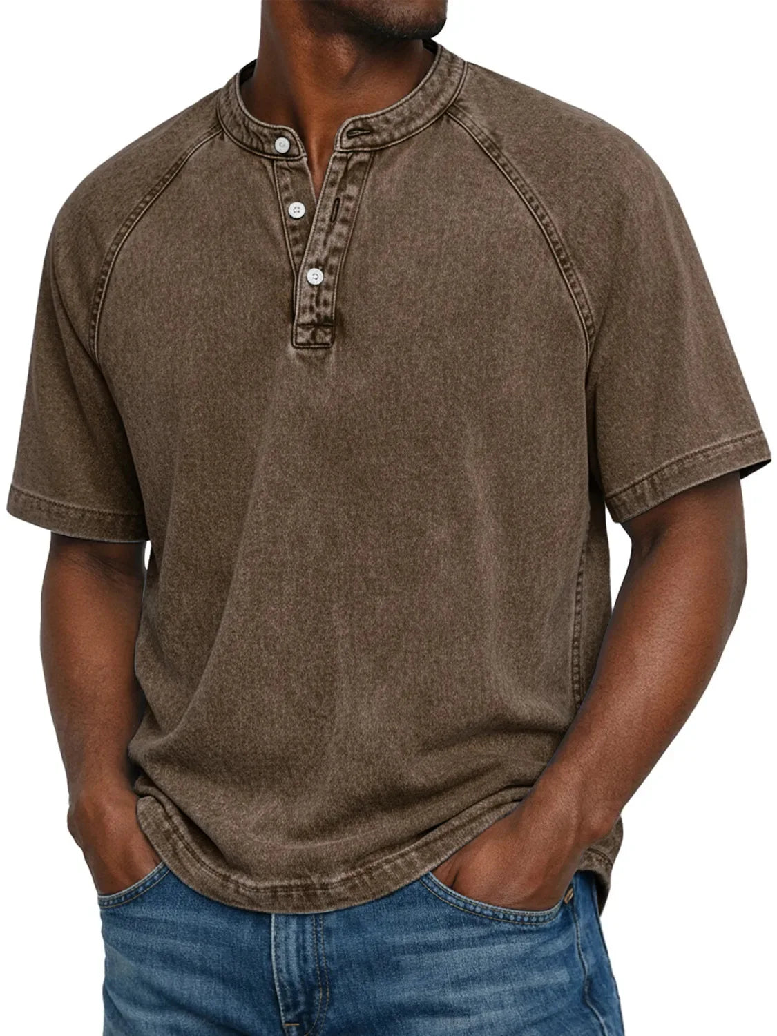 Men’s Vintage Henley T-Shirt with Relaxed Fit and Button Neckline