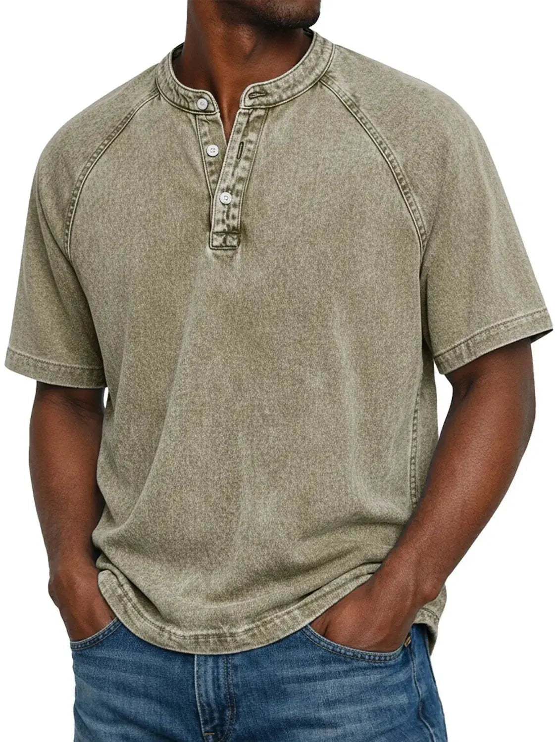 Men’s Vintage Henley T-Shirt with Relaxed Fit and Button Neckline