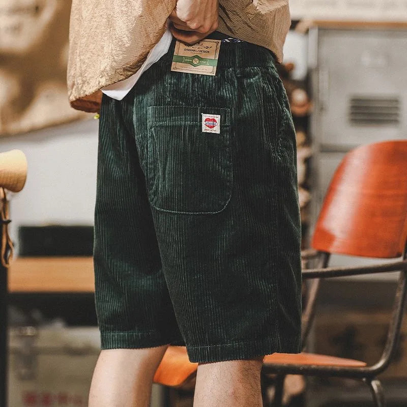 Men's Corduroy Shorts with Elastic Drawstring Waist