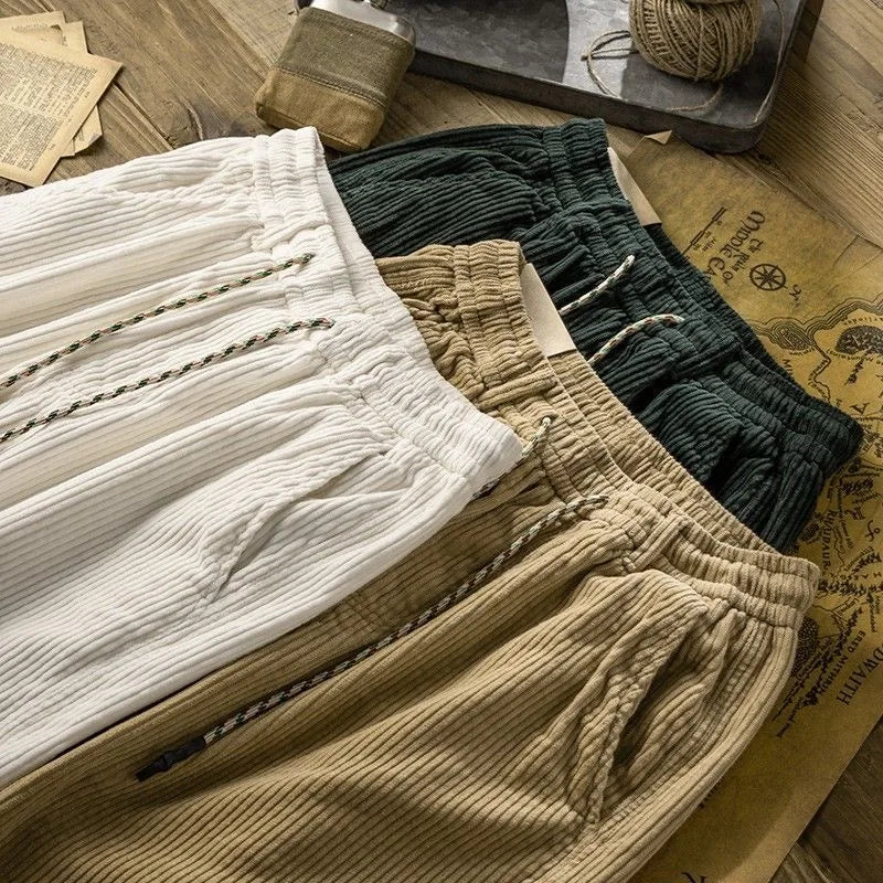 Men's Corduroy Shorts with Elastic Drawstring Waist