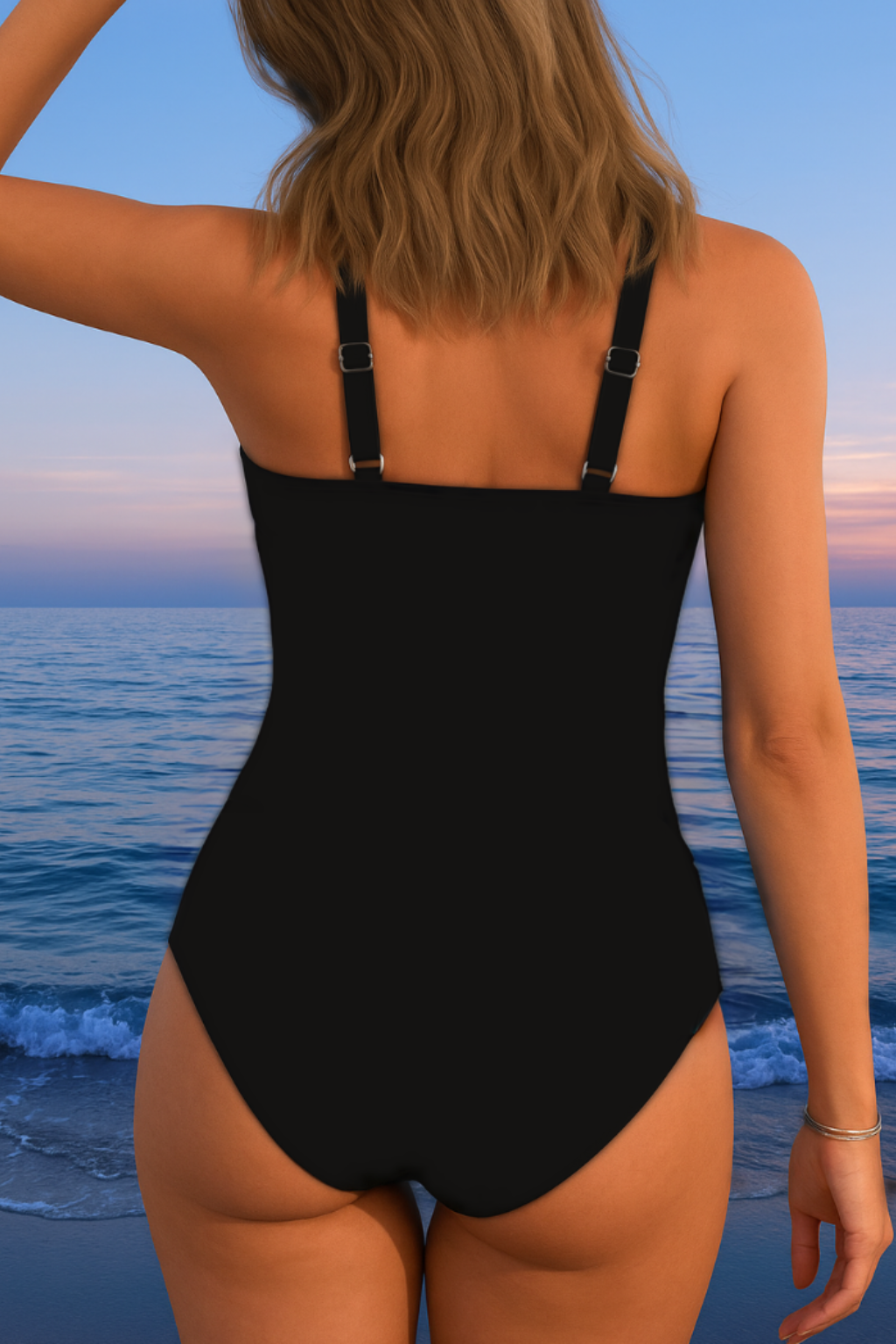 Maillot de bain une pièce pour femme à encolure en V froncée avec cordon latéral ajustable