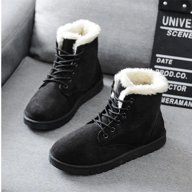 Women's Faux Fur Lined Lace-Up Ankle Boots