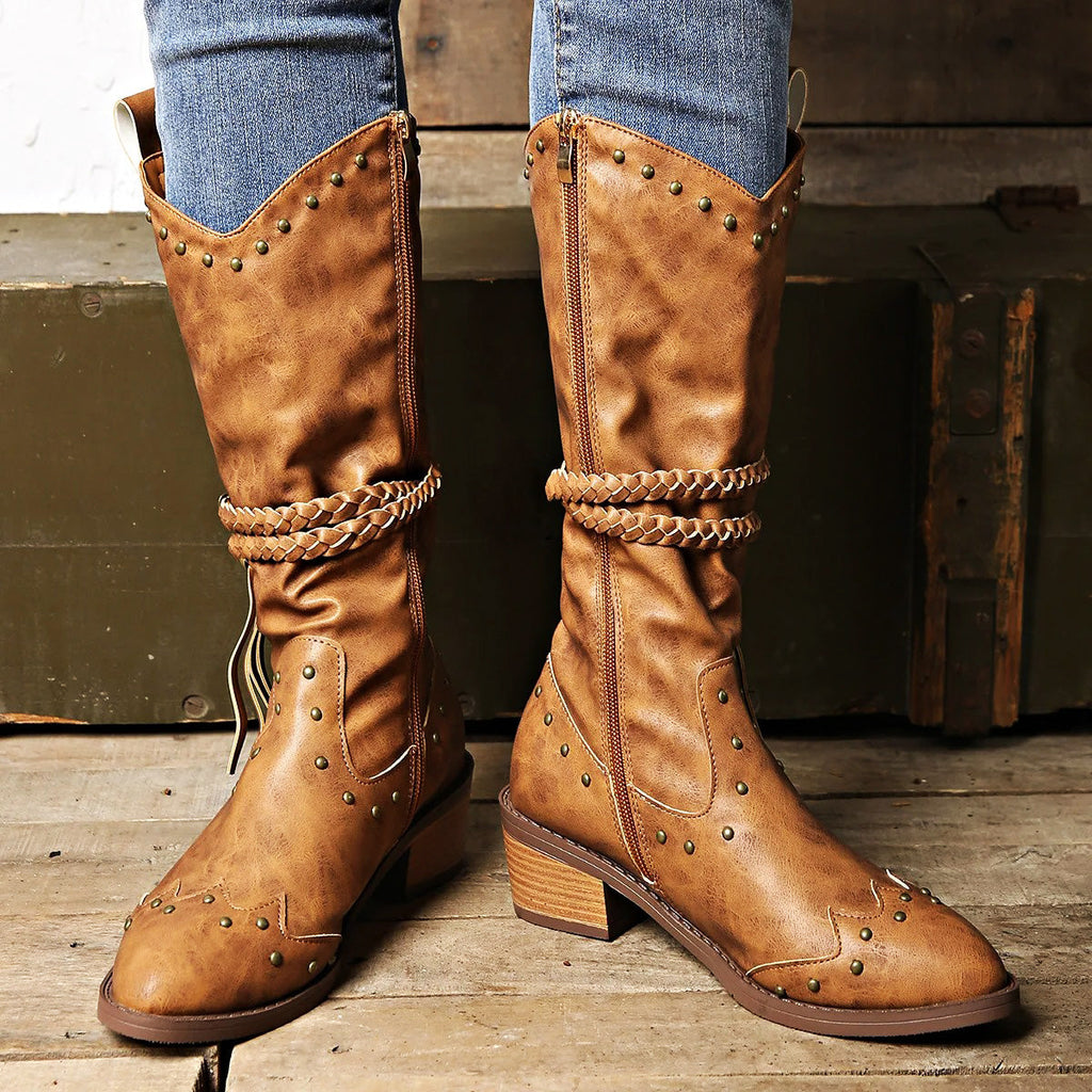 Women's Studded Mid-Calf Western Boots