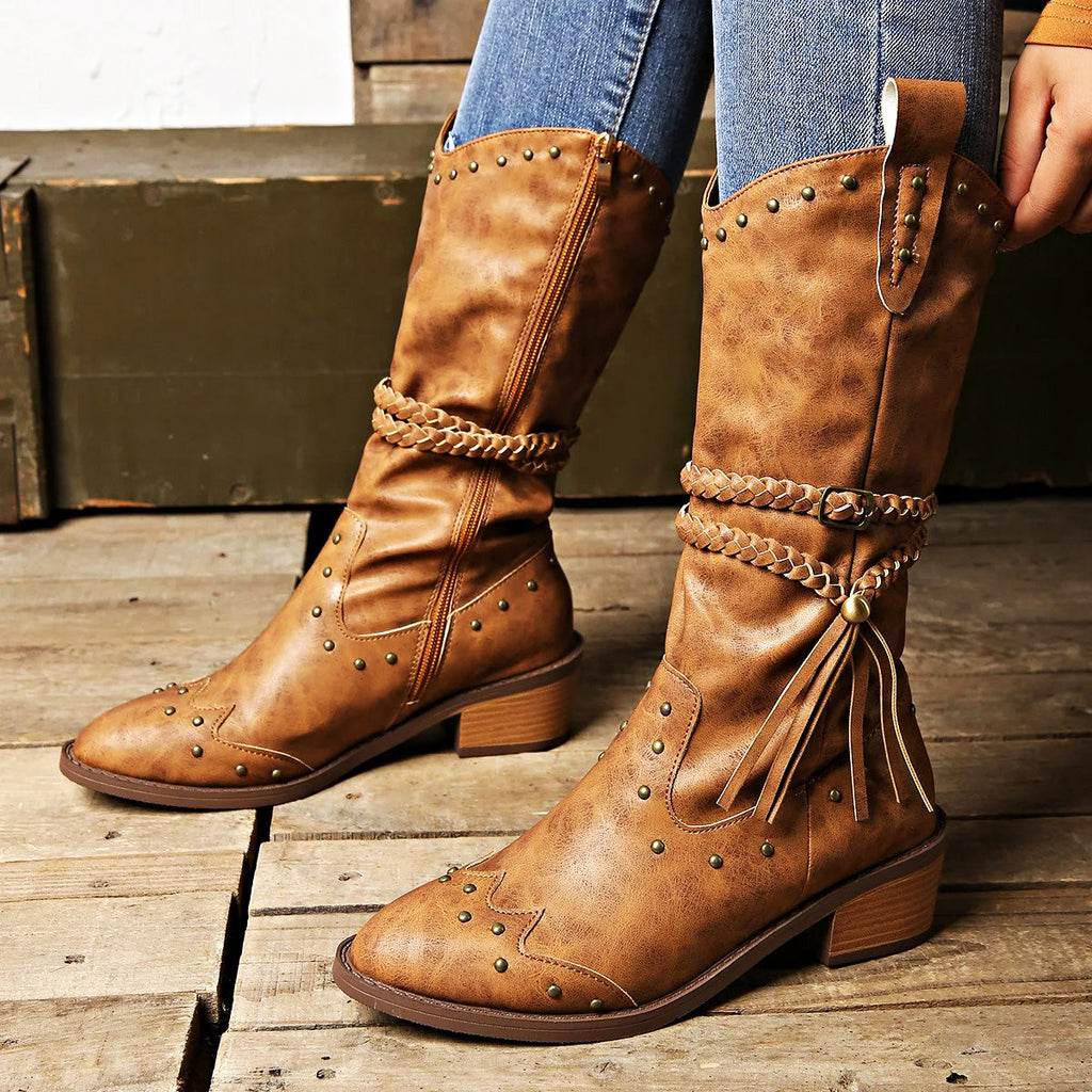 Women's Studded Mid-Calf Western Boots