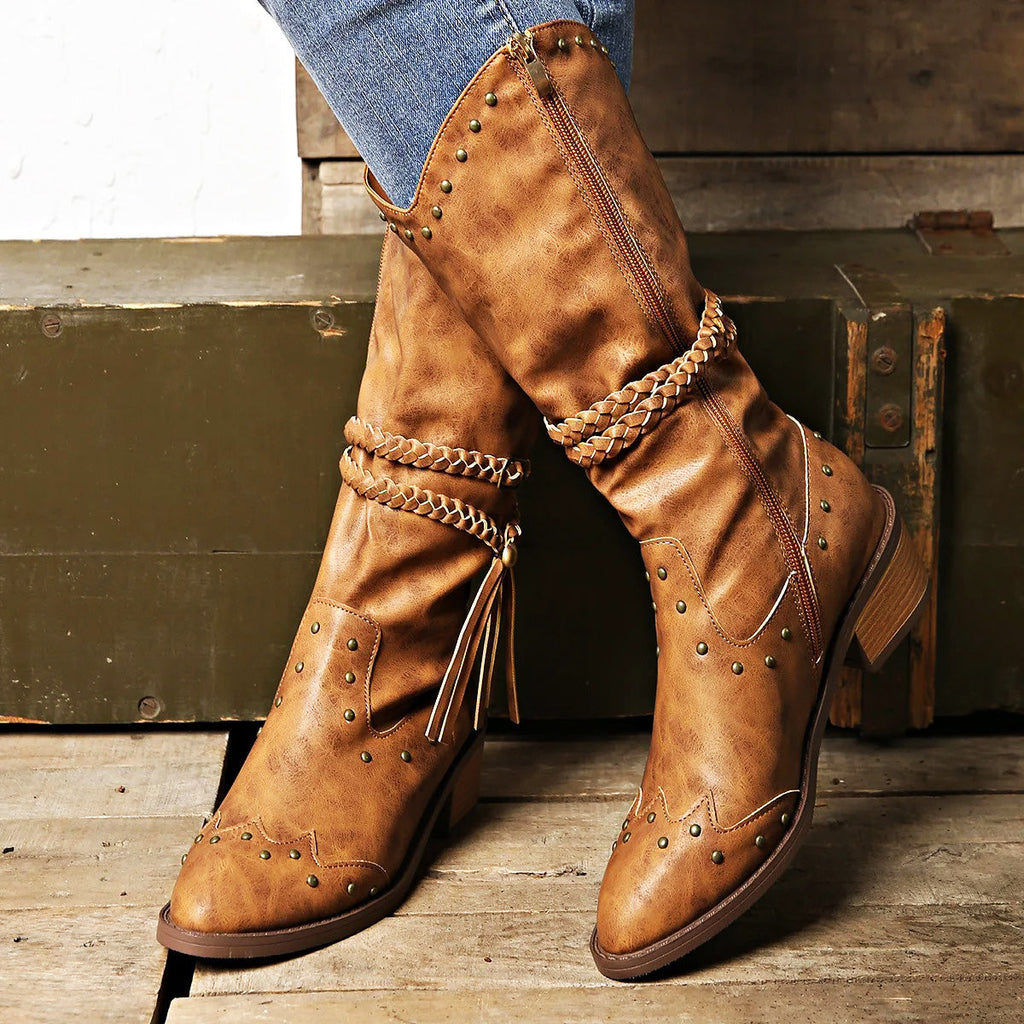 Women's Studded Mid-Calf Western Boots
