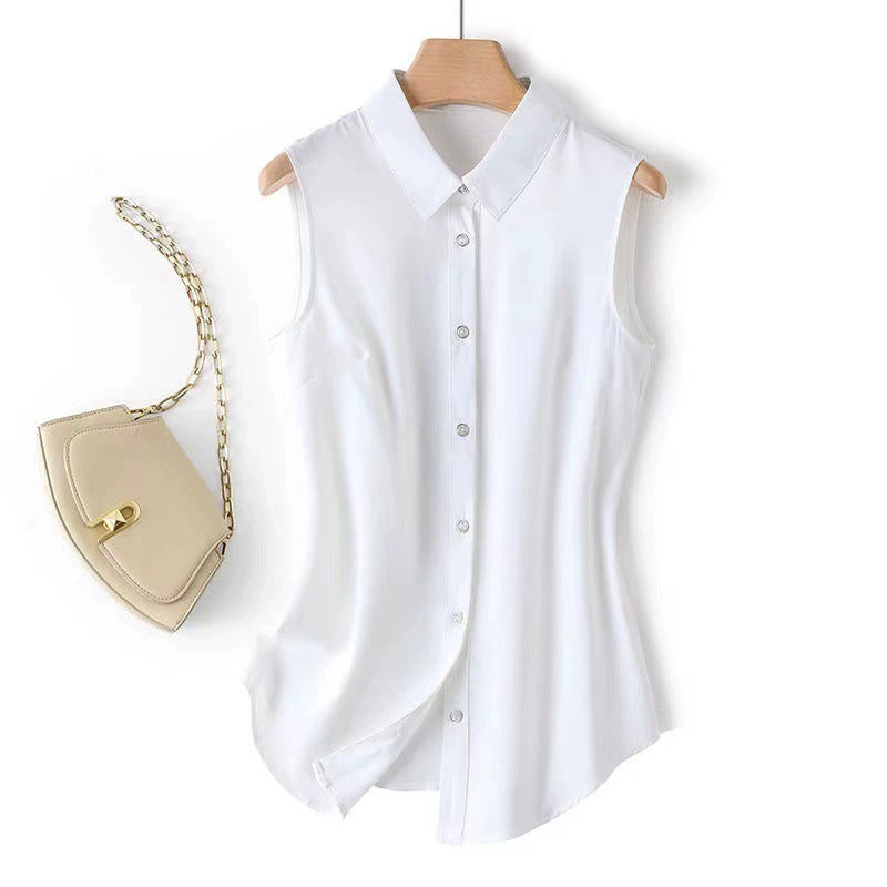 Women's Sleeveless Ribbed Blouse with Collared Neck for Everyday Wear