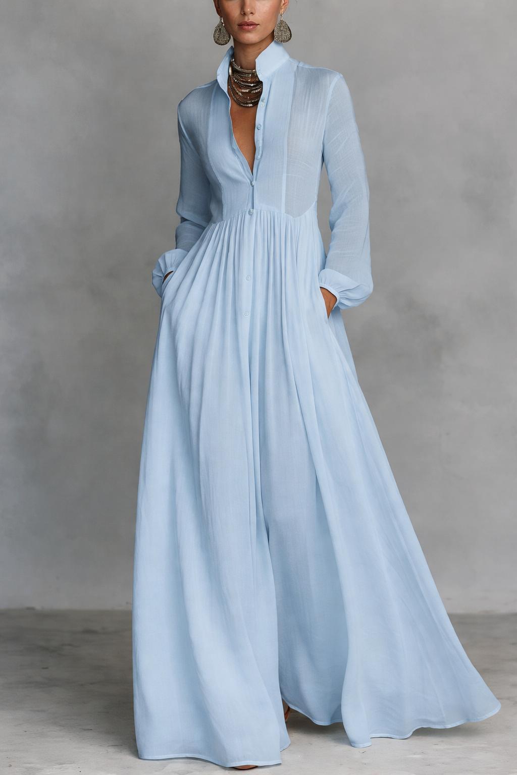 Robe-chemise maxi pour femme à boutons sur le devant