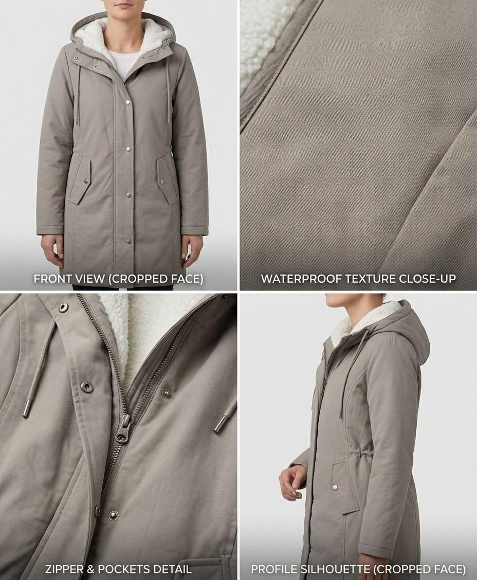 Abrigo parka de invierno con capucha y forro de forro polar para mujer