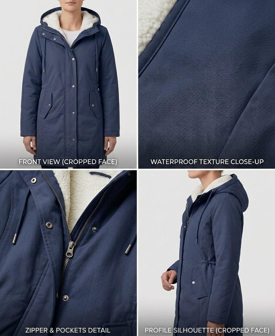 Abrigo parka de invierno con capucha y forro de forro polar para mujer
