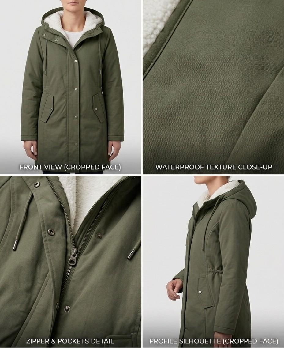 Abrigo parka de invierno con capucha y forro de forro polar para mujer