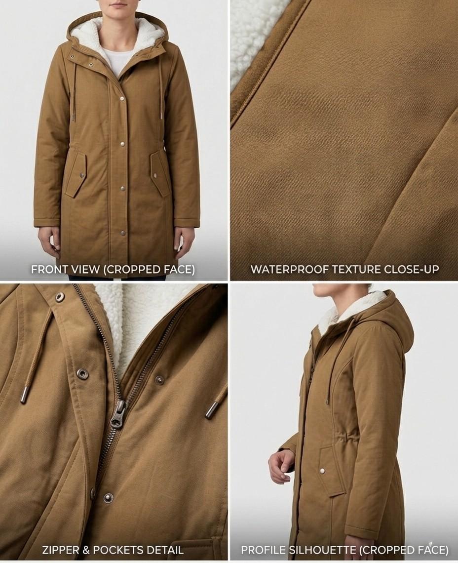 Abrigo parka de invierno con capucha y forro de forro polar para mujer