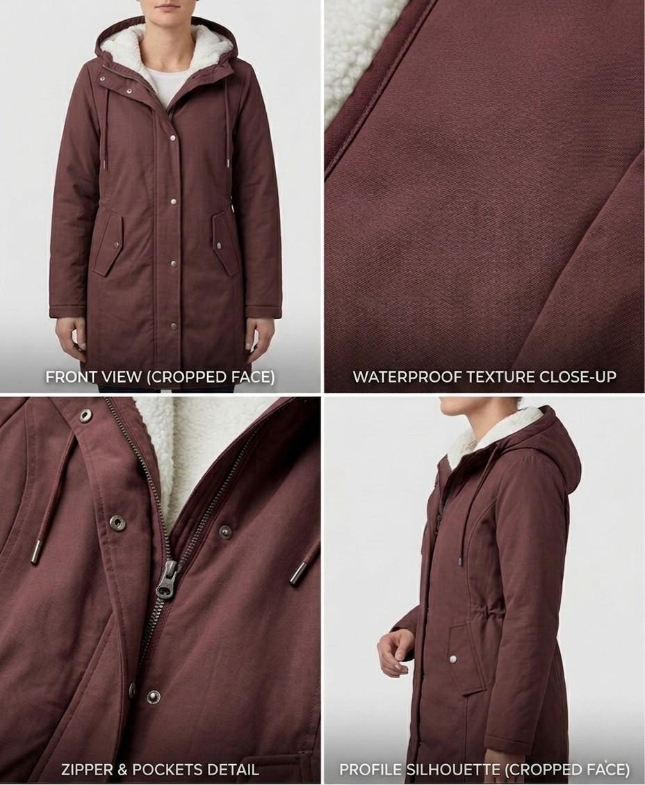Abrigo parka de invierno con capucha y forro de forro polar para mujer