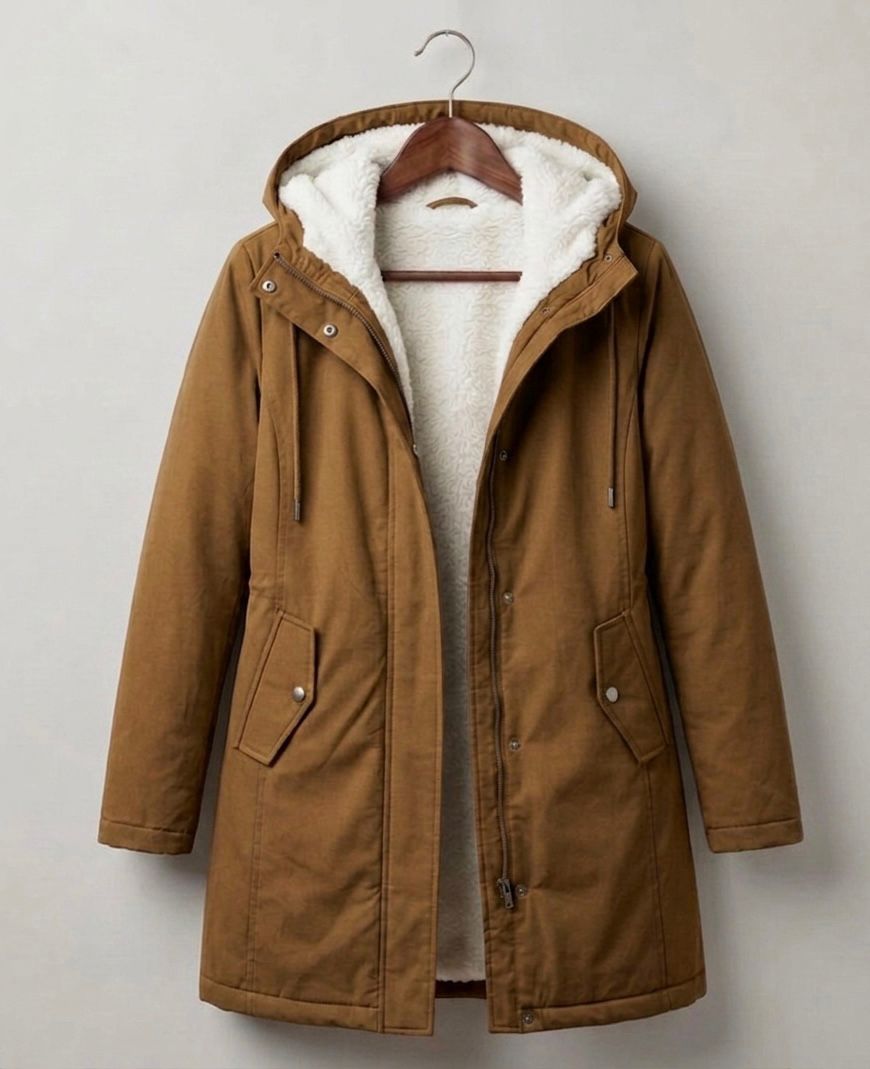 Abrigo parka de invierno con capucha y forro de forro polar para mujer