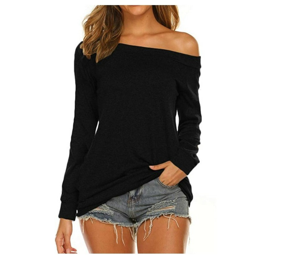 Women's Off-Shoulder Long Sleeve Top for Everyday Casual Wear