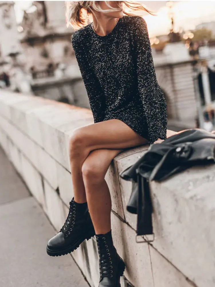 Women's Sequin Mini Dress with Open Back for Evening Celebrations