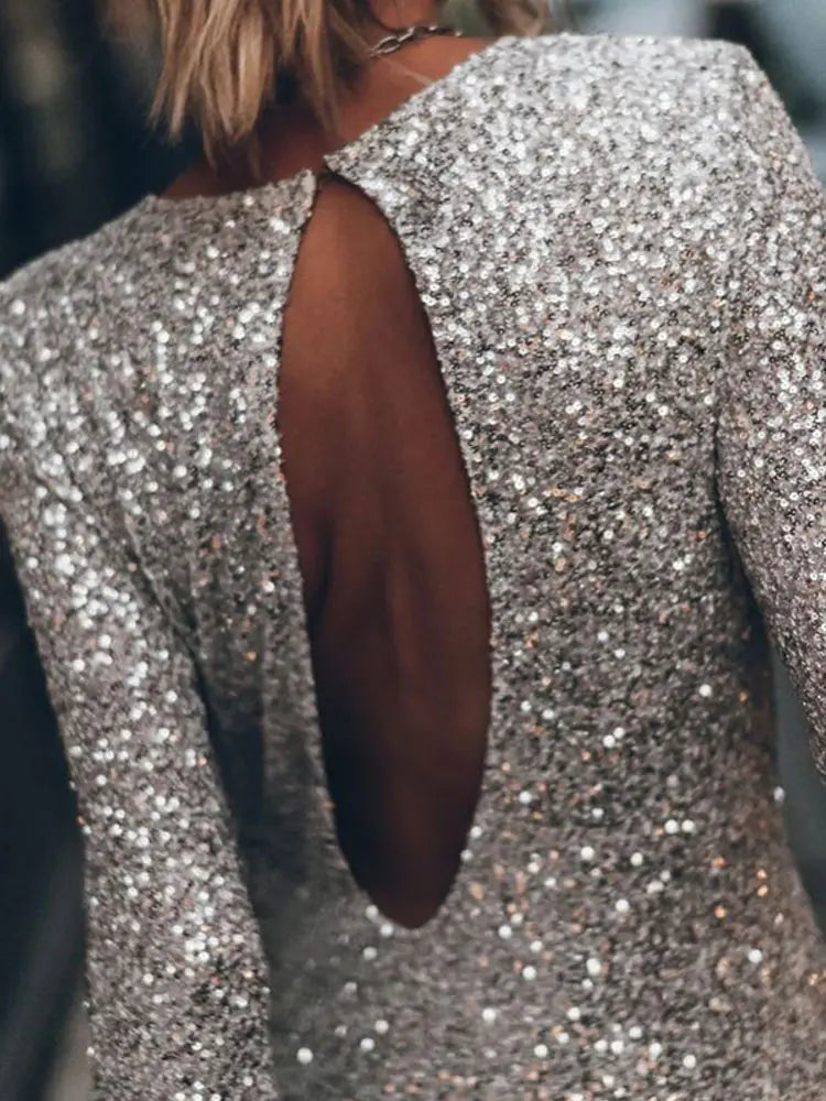 Women's Sequin Mini Dress with Open Back for Evening Celebrations