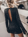 Damen Pailletten-Minikleid mit offenem Rücken für Abendveranstaltungen