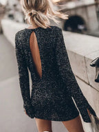 Women's Sequin Mini Dress with Open Back for Evening Celebrations