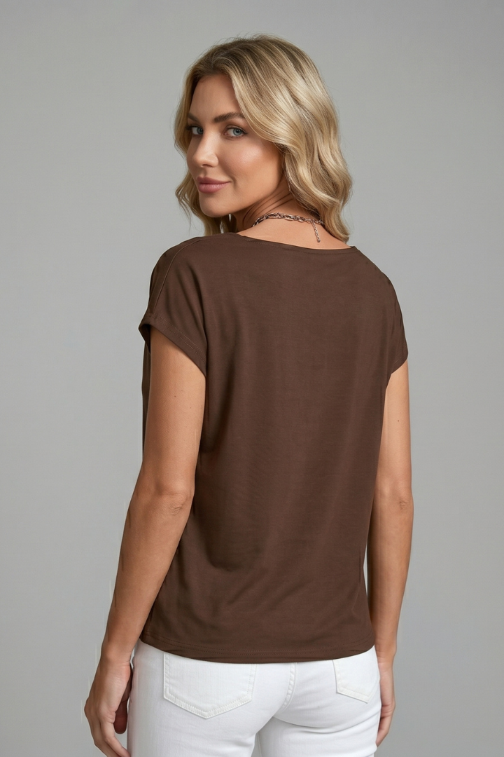 Damebluse med draperet vandfaldshalsudskæring