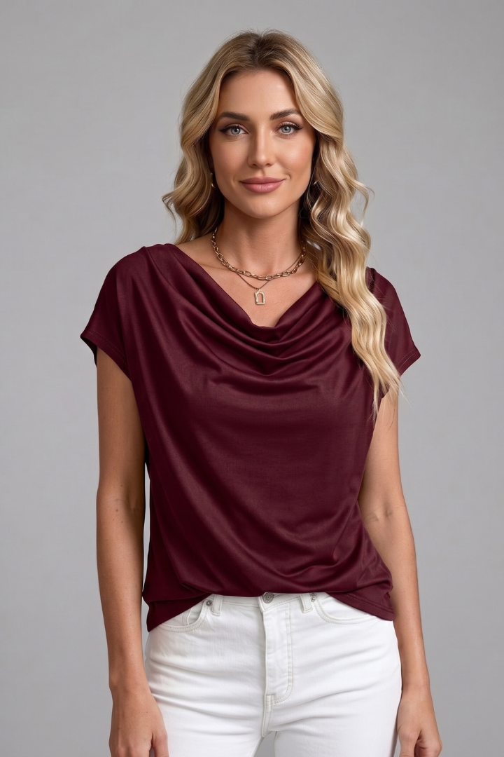 Damenbluse mit drapiertem Wasserfallausschnitt