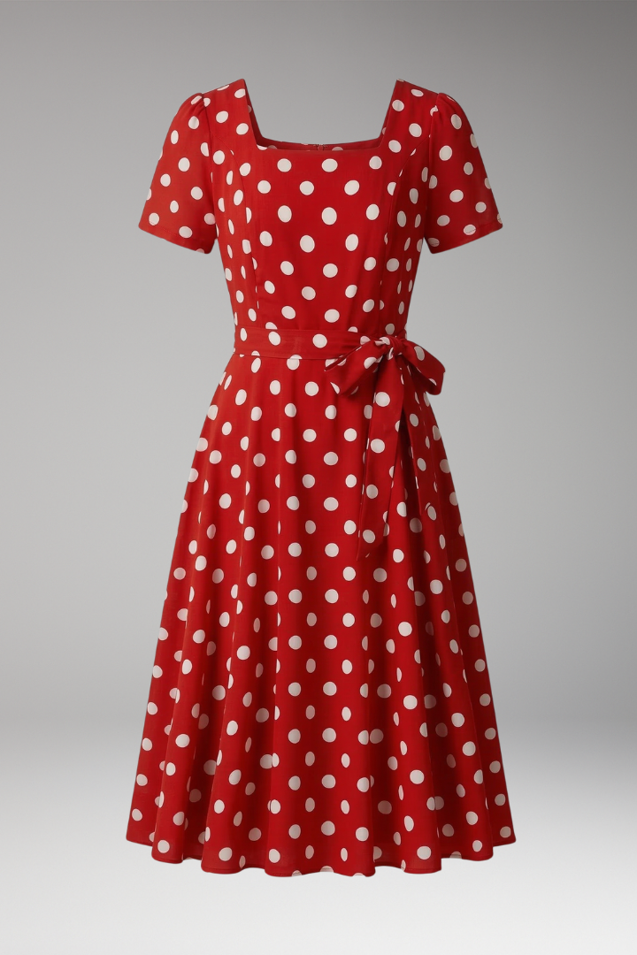 Damen-Midikleid mit Polka-Dots und Bindegürtel