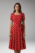 Damen-Midikleid mit Polka-Dots und Bindegürtel