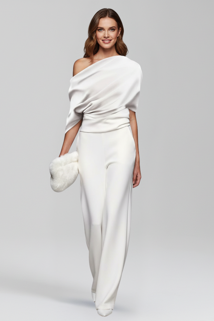 Combinaison femme asymétrique drapée à jambes larges