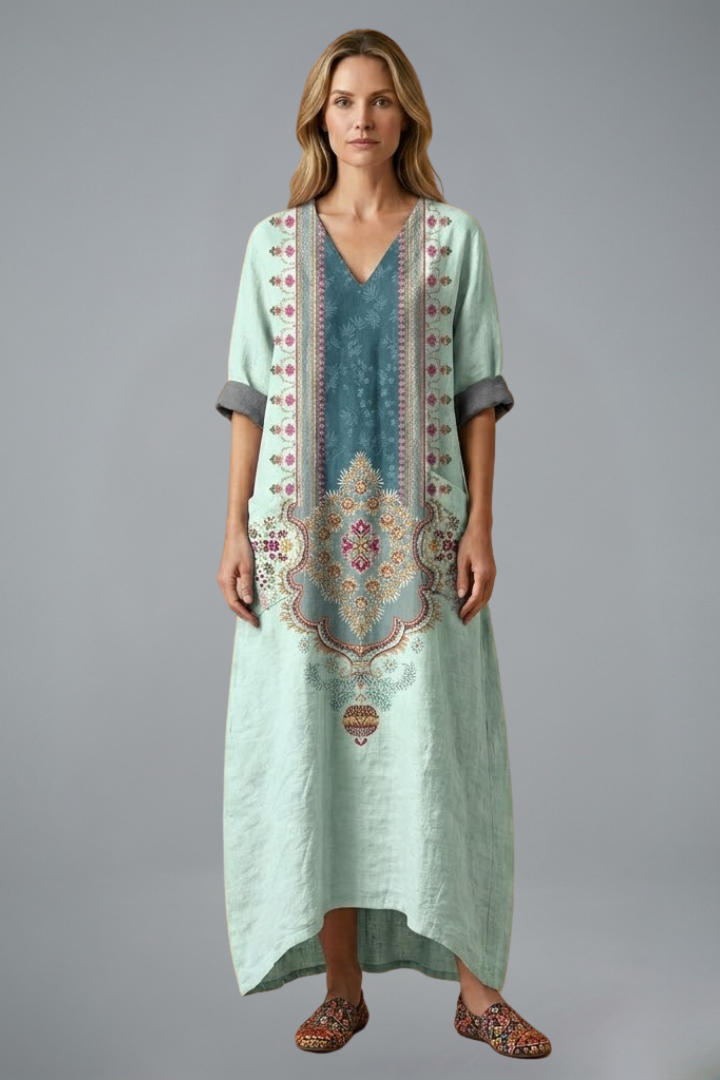 Women's Embroidered V-Neck Maxi Dress