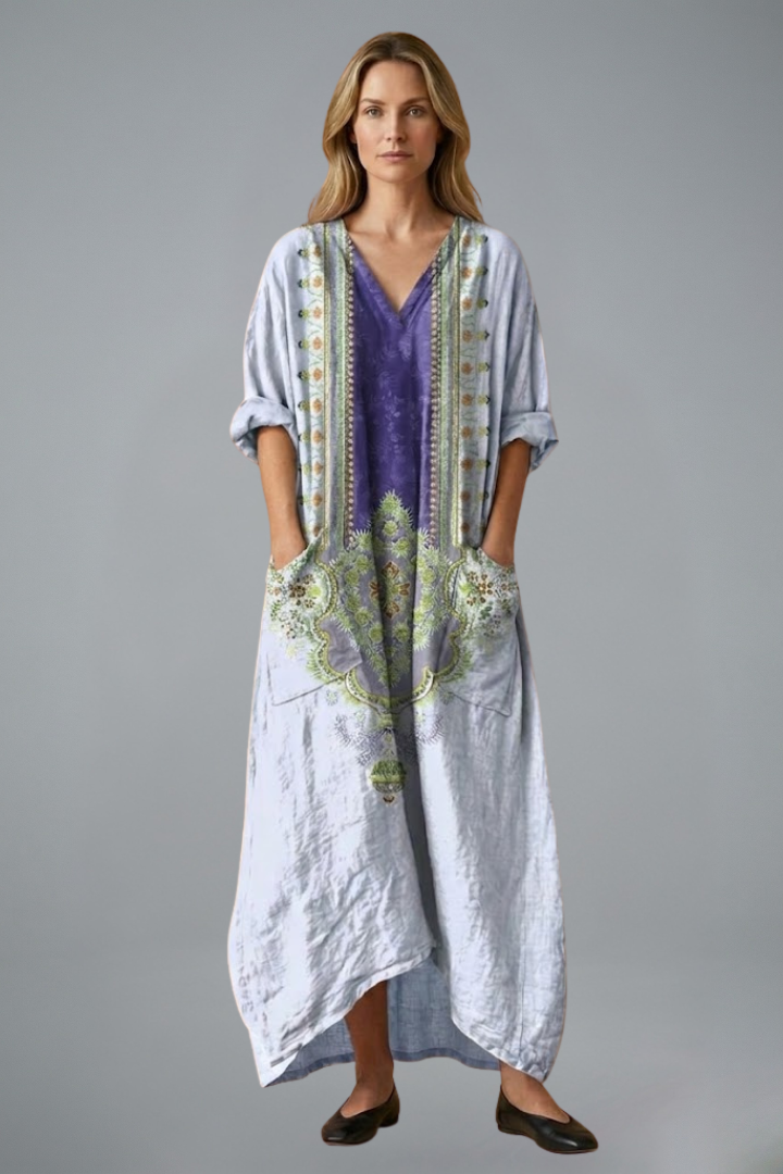 Women's Embroidered V-Neck Maxi Dress