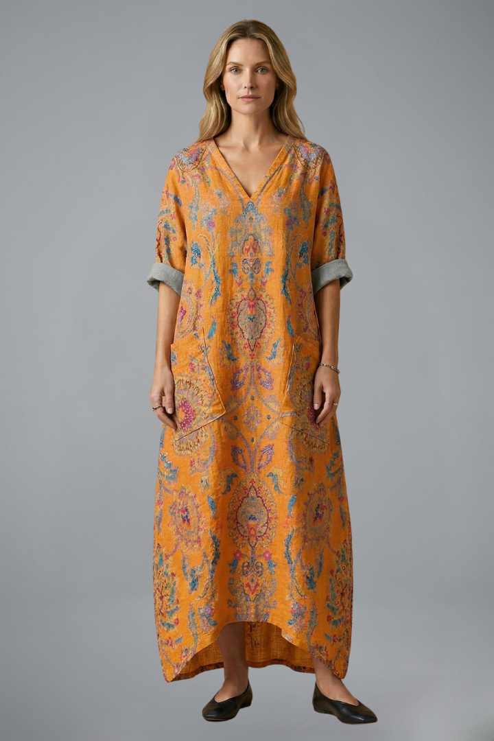 Women's Embroidered V-Neck Maxi Dress