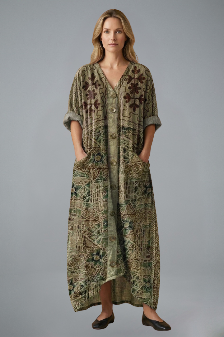 Women's Embroidered V-Neck Maxi Dress