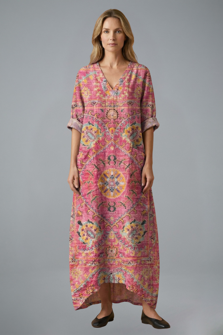 Women's Embroidered V-Neck Maxi Dress