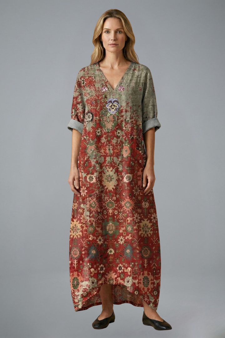 Women's Embroidered V-Neck Maxi Dress