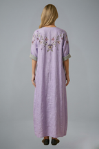 Robe longue brodée pour femme à col en V