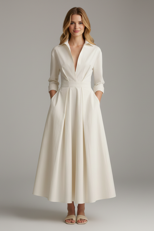 Vestito midi da donna con colletto e bottoni