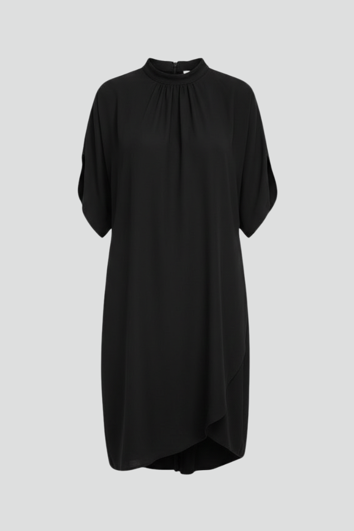 Robe midi drapée pour femme à col montant drapé