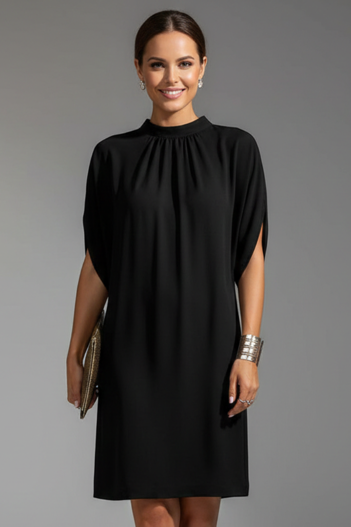 Robe midi drapée pour femme à col montant drapé