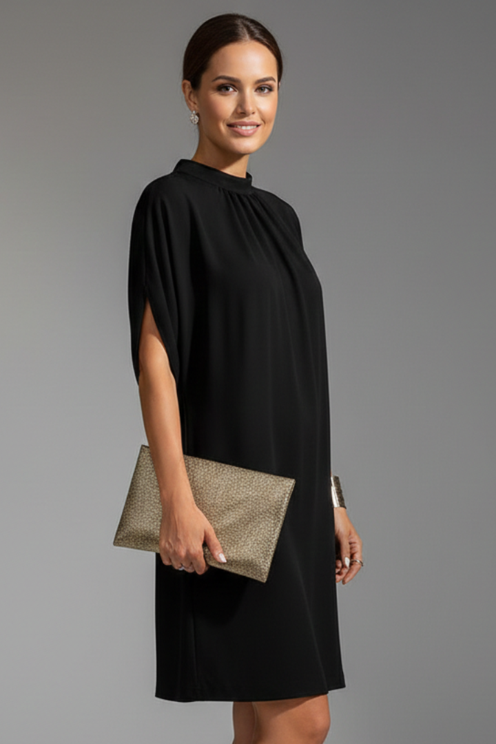 Robe midi drapée pour femme à col montant drapé