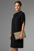 Robe midi drapée pour femme à col montant drapé