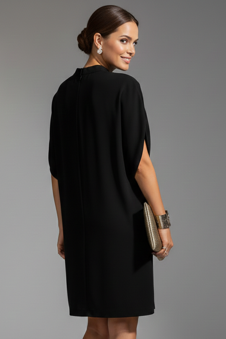 Robe midi drapée pour femme à col montant drapé