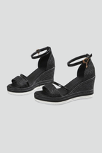 Sandalias de cuña con tira al tobillo y purpurina para mujer