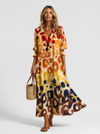 Vestido camisero largo de mujer con estampado abstracto
