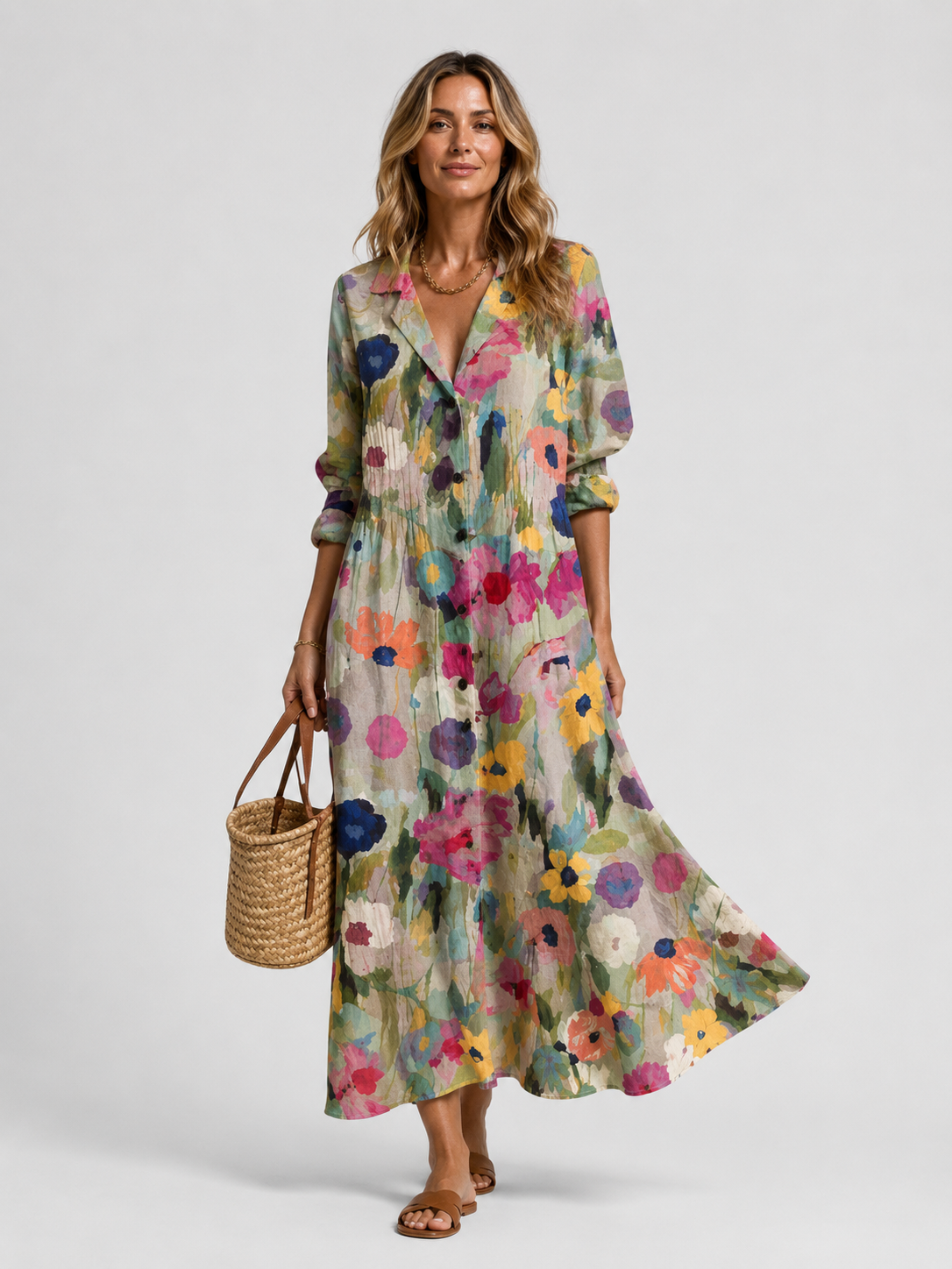 Women’s Abstract Print Maxi Shirt Dress