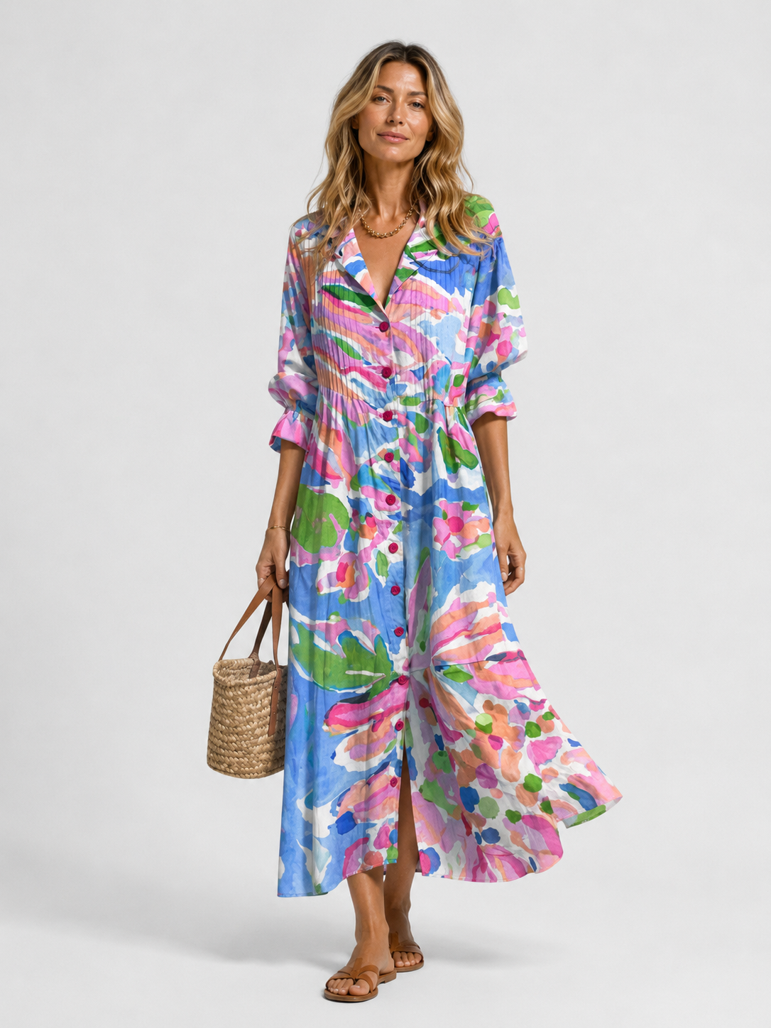 Women’s Abstract Print Maxi Shirt Dress