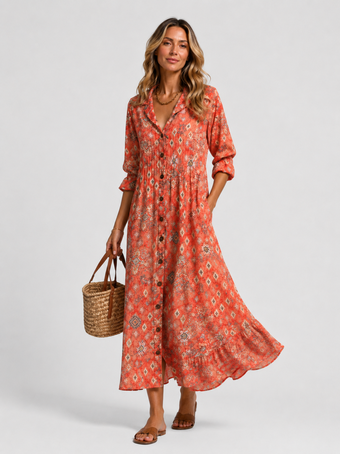 Women’s Abstract Print Maxi Shirt Dress